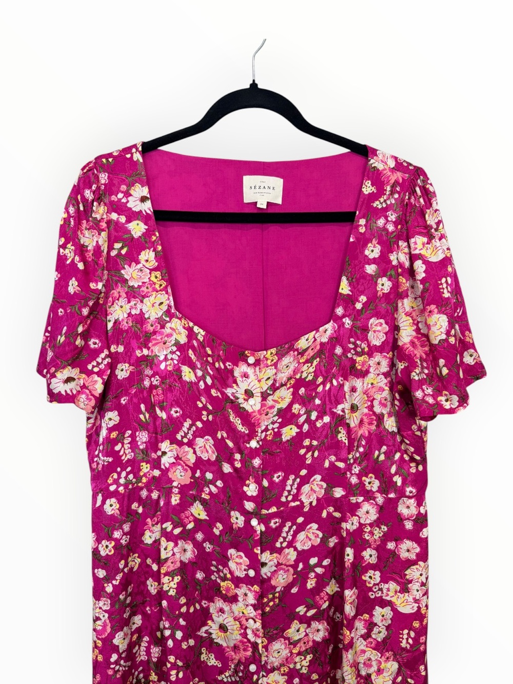 Sezane Victoria Midi Dress Minorca Fuschia Floral Size 12 - Picture 5 of 8